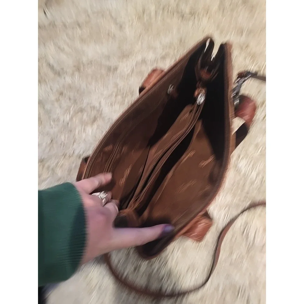 Fossil Vintage Brown Leather Satchel Crossbody Bag Cognac Handbag‎